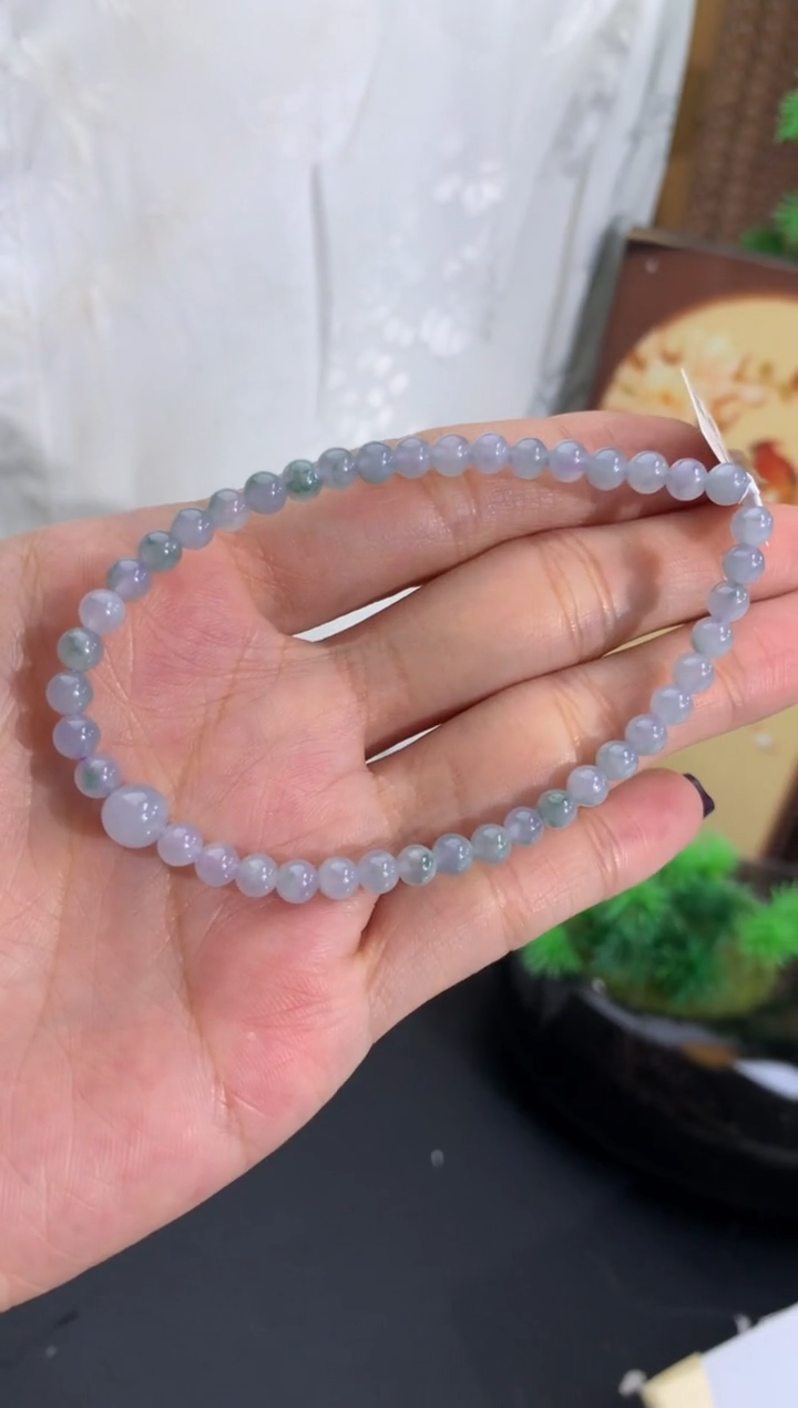 未镶嵌手串翡翠淡蓝紫 卡4.3-6.2mm