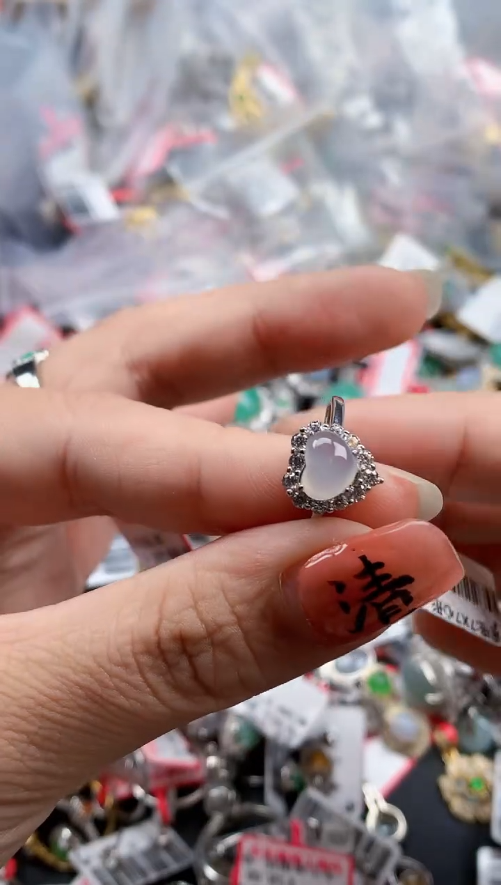 银S925镶嵌戒指翡翠天然A货缅甸翡翠