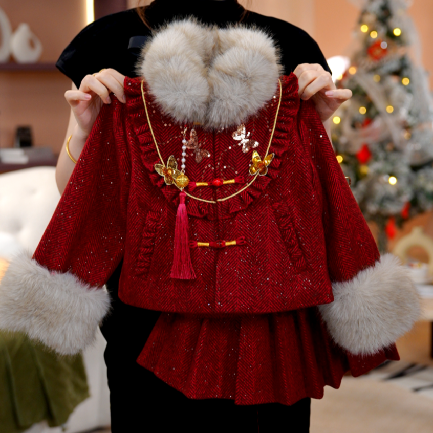 【嫣然】女童冬长袖裙子加绒加厚中国风女孩年服新中式套装DS20139