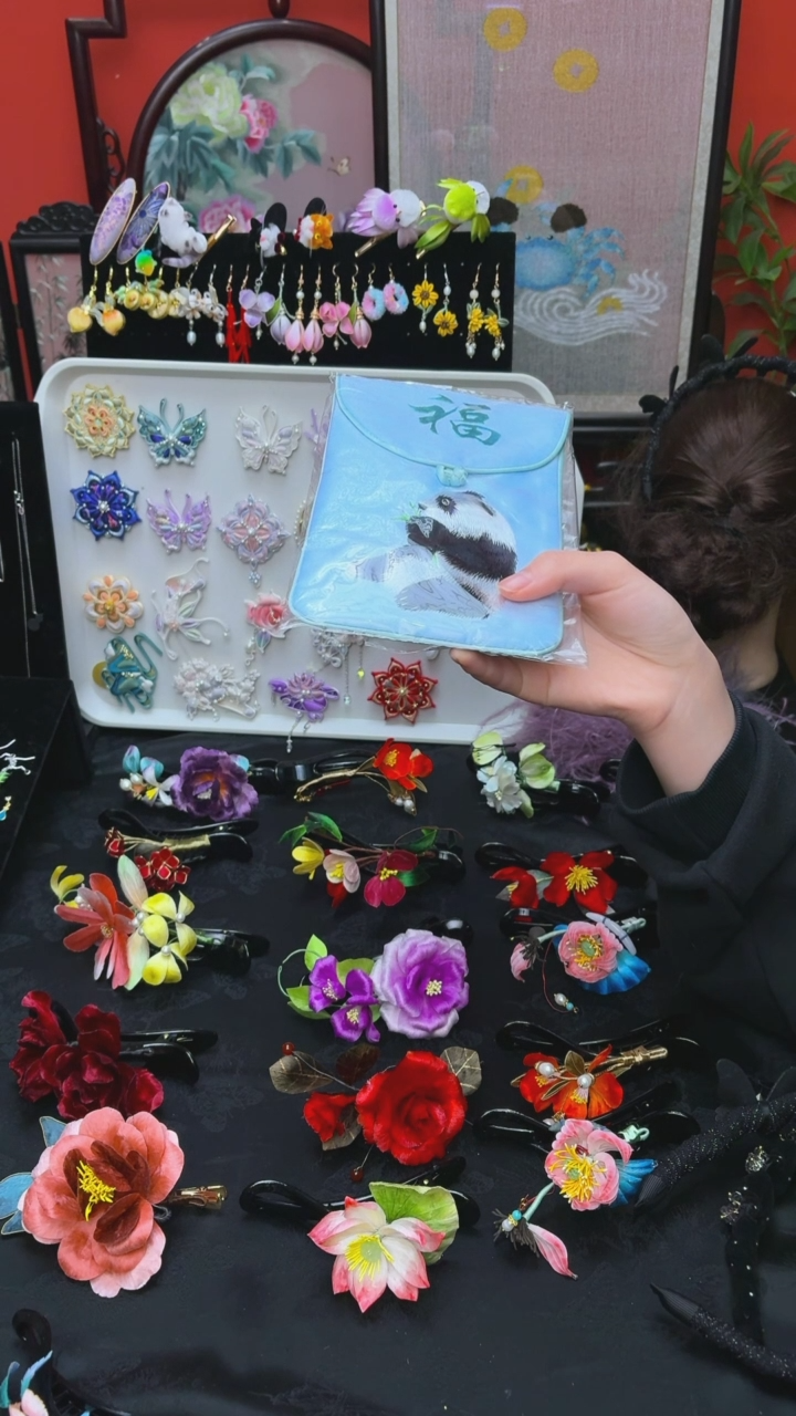 刺绣紫*非遗手工绒花饰品