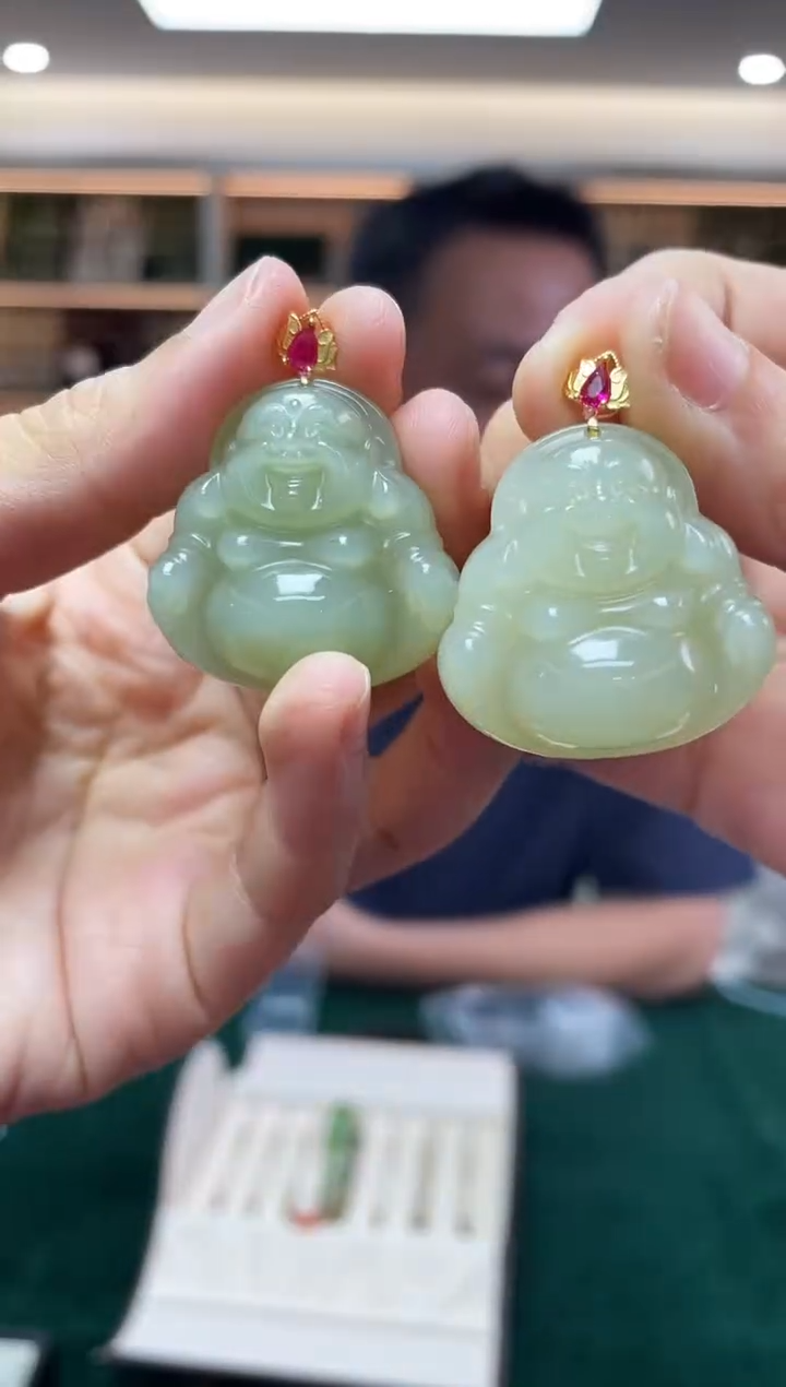 和田玉18K金镶嵌吊坠(不含链)多样性发一件