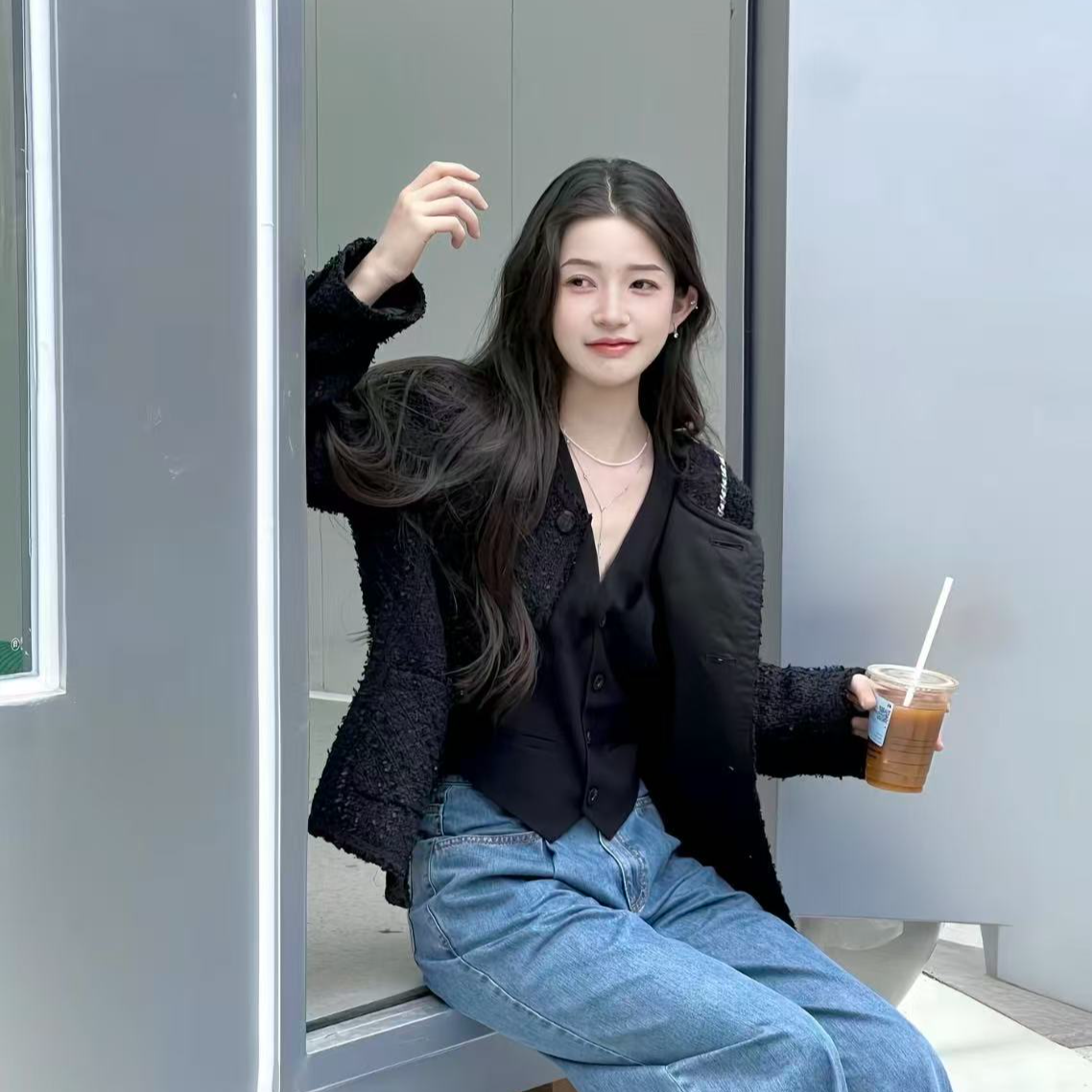 GIRDEAR/哥弟【经典延续】秋季气质百搭显瘦黑色小香风外套140042