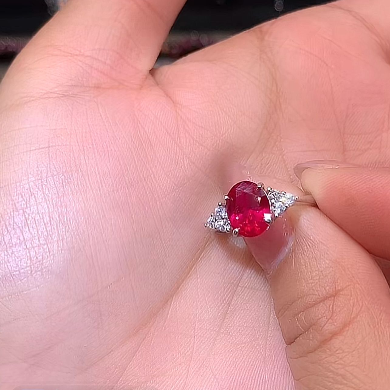 红宝石银镶开口戒79白