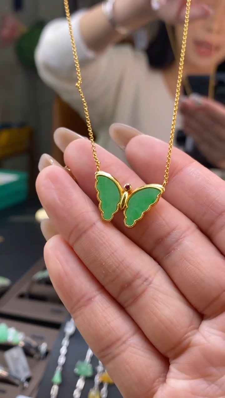 颈饰银S925镶嵌翡翠净货18146