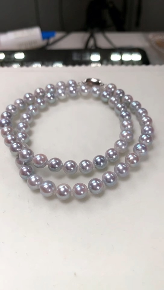【闪购商品】海水珍珠项链银S925镶嵌7-8真多麻满串