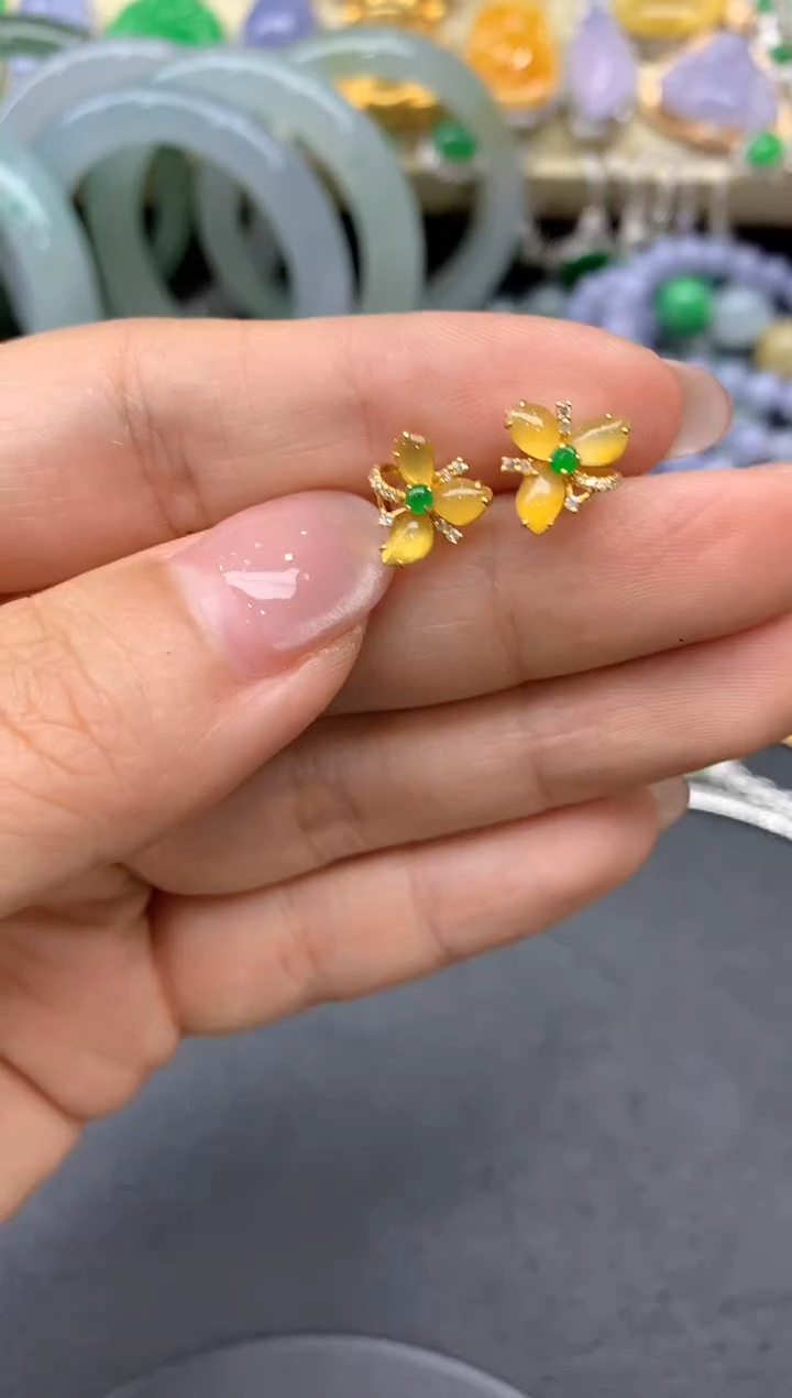 【闪购商品】翡翠耳饰18K金镶嵌373-中国好珍宝