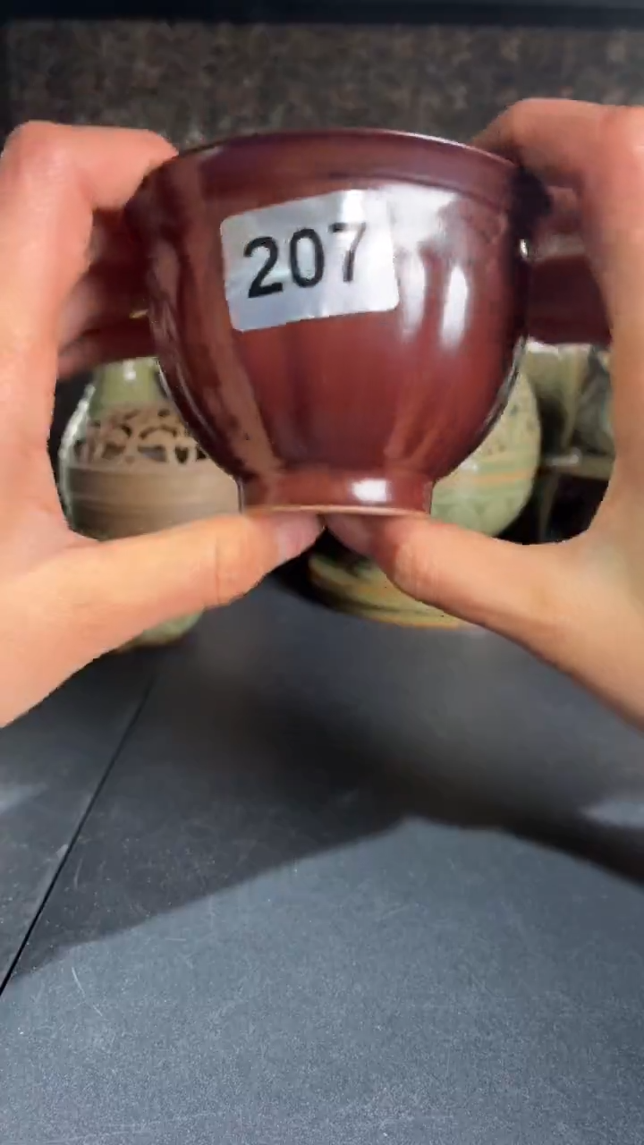 耀州窑仰山红釉莲瓣杯微瑕207