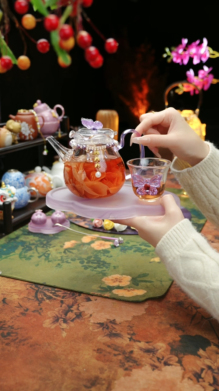 【闪购商品】紫色壶承+茶壶+链子+杯子