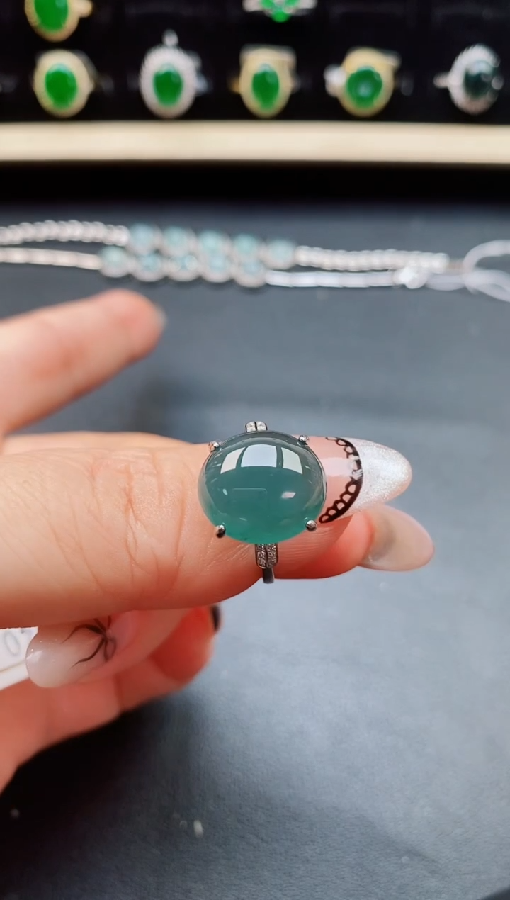 翡翠戒指银S925镶嵌50800