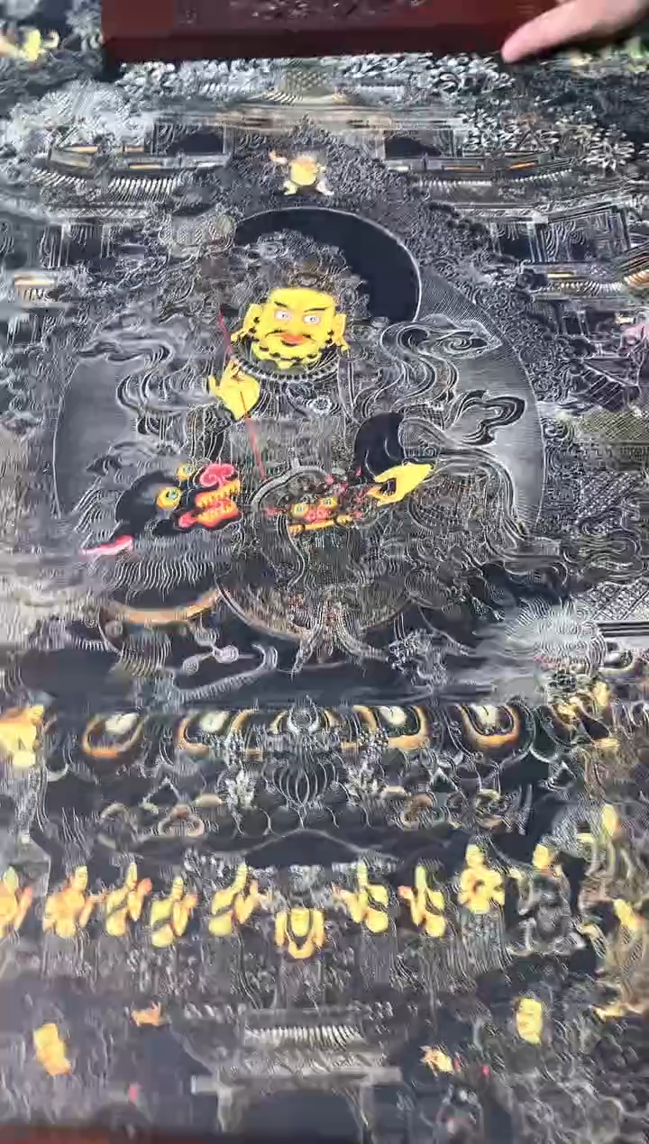 卷轴画黑金财宝天王唐卡