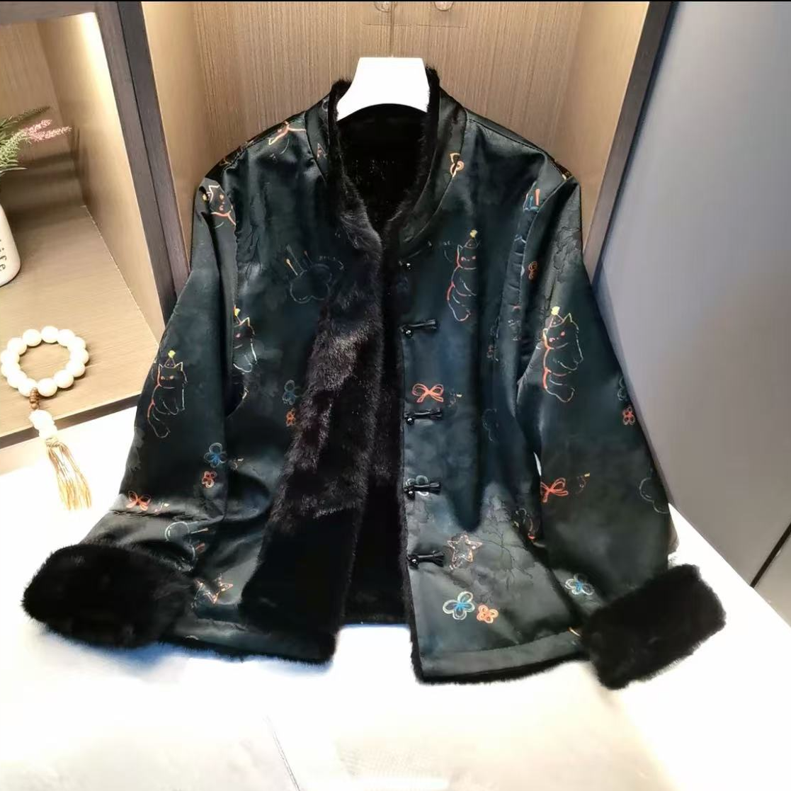 【福猫】新中式冬季双面穿百搭短款毛毛外套