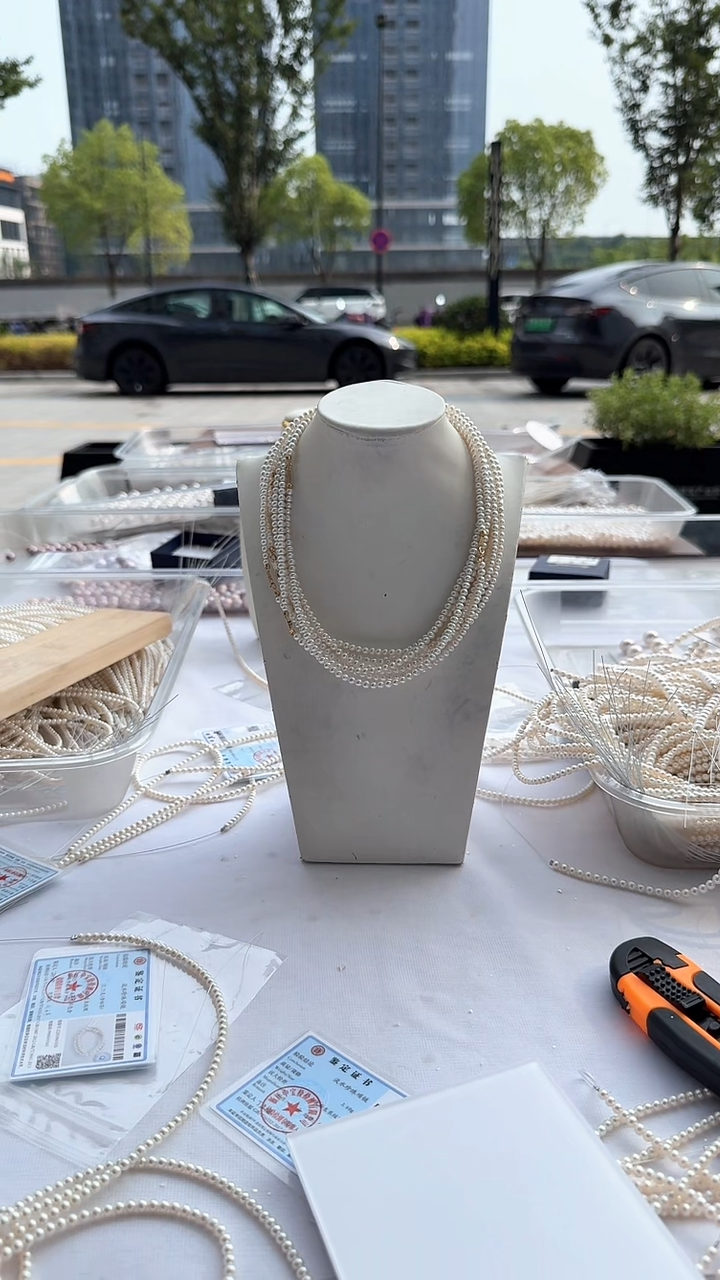淡水珍珠18K金镶嵌项链4-5mm18K自己发