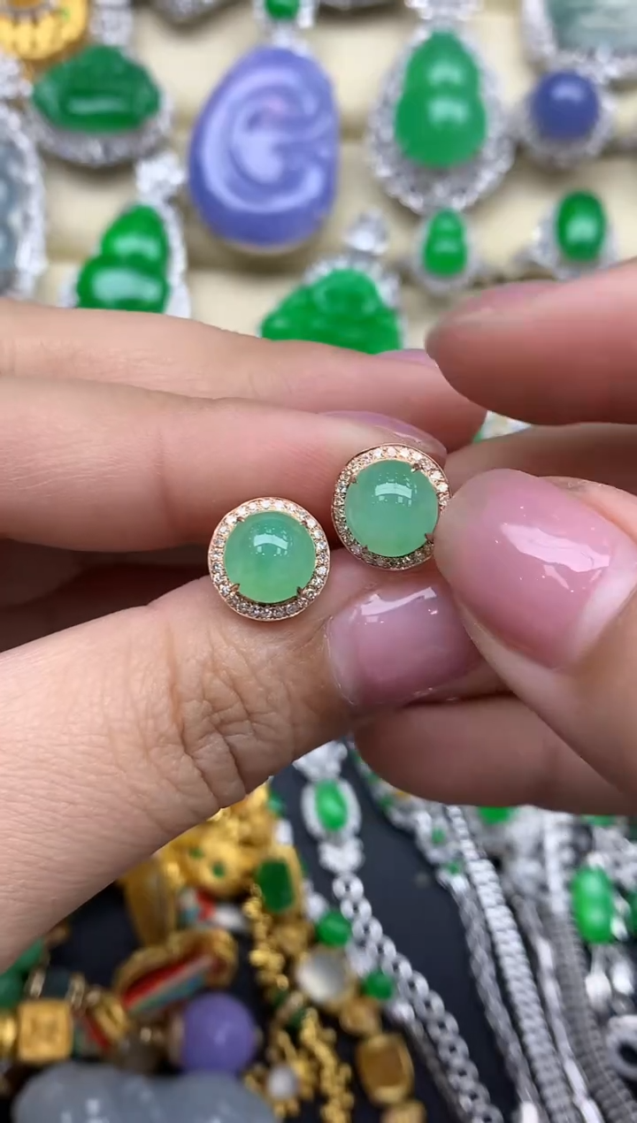 【闪购商品】翡翠耳饰18K金镶嵌459-中国好珍宝