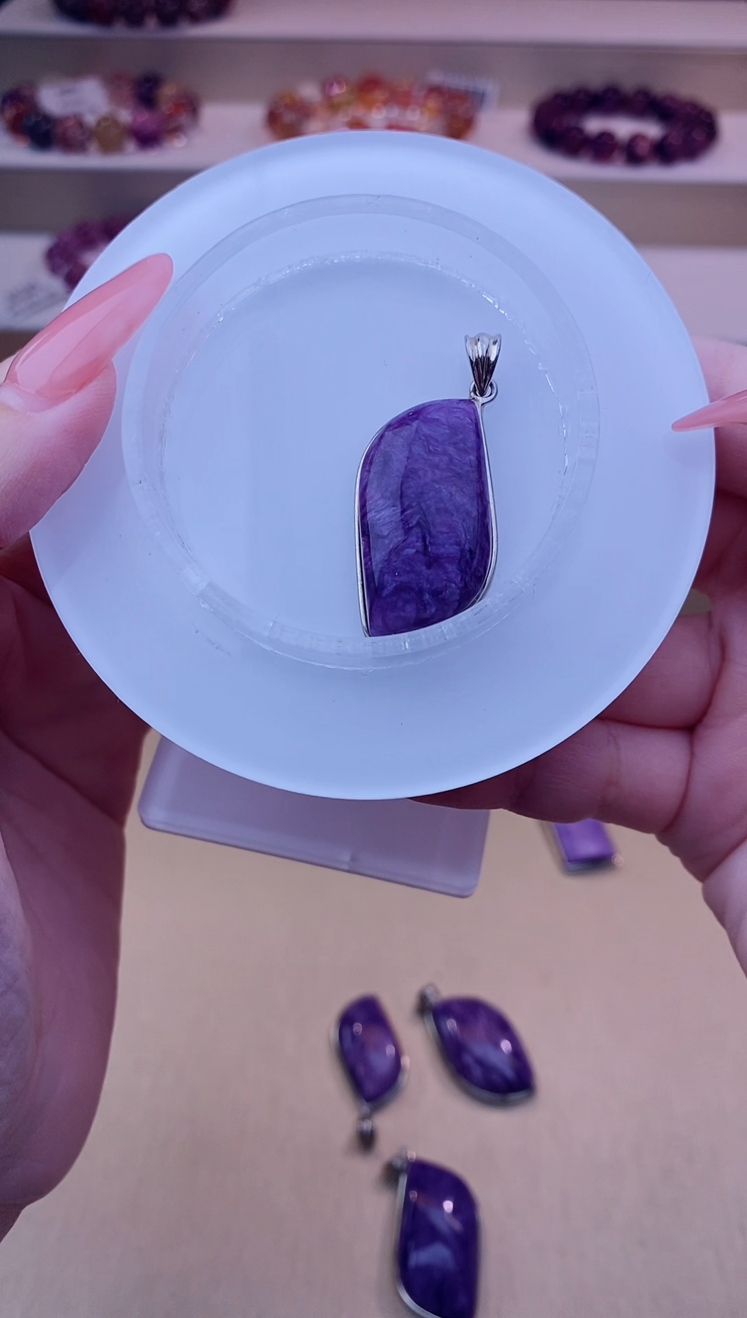 查罗石（紫龙晶）银S925镶嵌吊坠(不含链)?**?紫龙晶吊坠