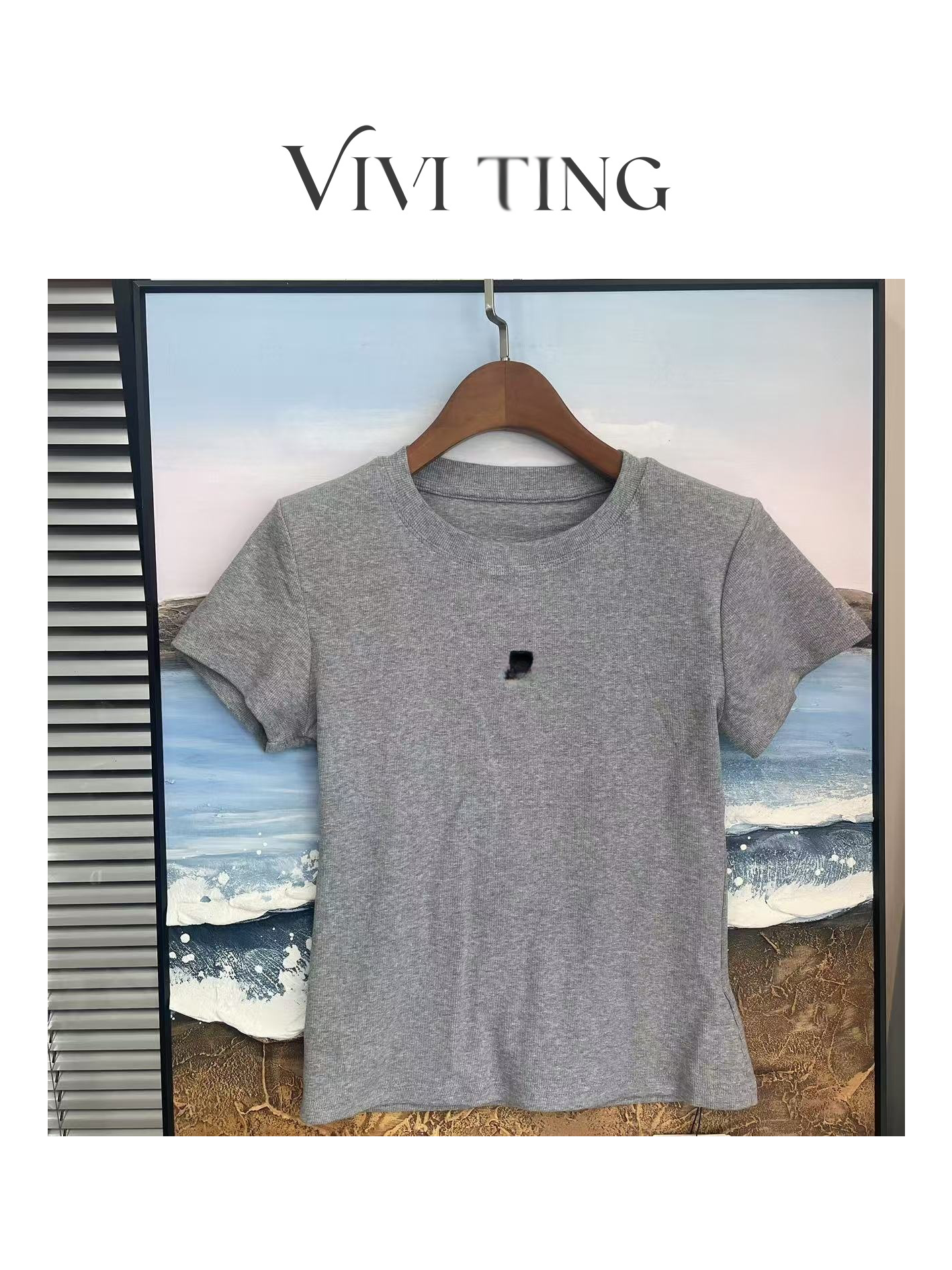 【VIVI·TING】婷姐推荐新款垫肩短袖字母刺绣修身显瘦上衣s491