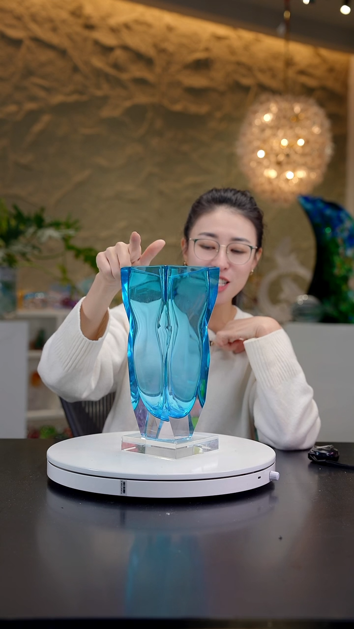 手工艺品琉璃宝石蓝花瓶