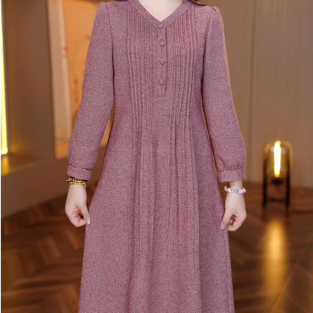 秋冬中长裙大码连衣裙加厚显瘦中长款连衣裙9373