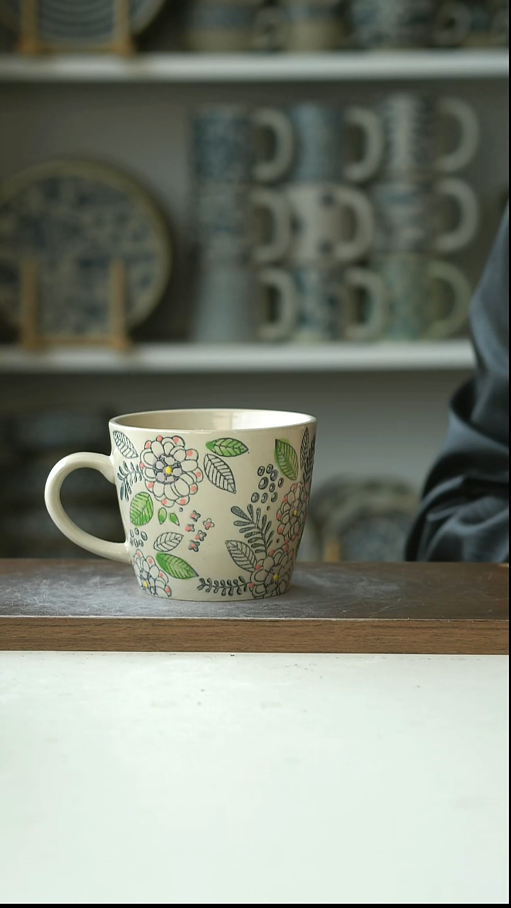 陶出法Langss手绘油画风咖啡杯320ml@4-2@微瑕