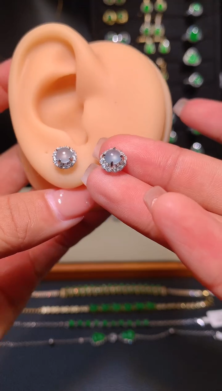 【闪购商品】翡翠耳饰银S925镶嵌耳钉