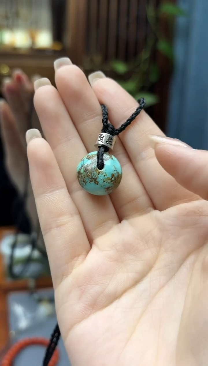 银S925镶嵌绿松石颈饰s925银松石面包圈吊坠GW