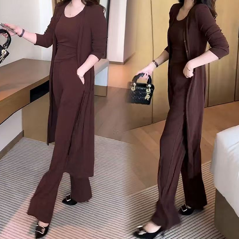 时尚套装三件套2025年秋季新款洋气显瘦开衫背心阔腿裤