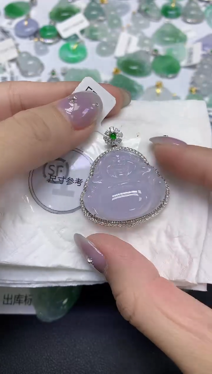 颈饰18K金镶嵌翡翠文*李天然缅甸翡翠A货百元以上9元证书费自理