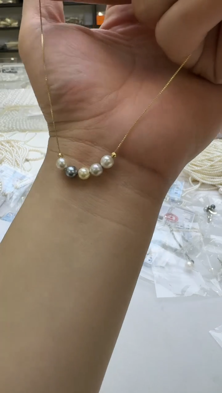 海水珍珠银S925镶嵌吊坠(赠链)5-6mm 混彩微笑链