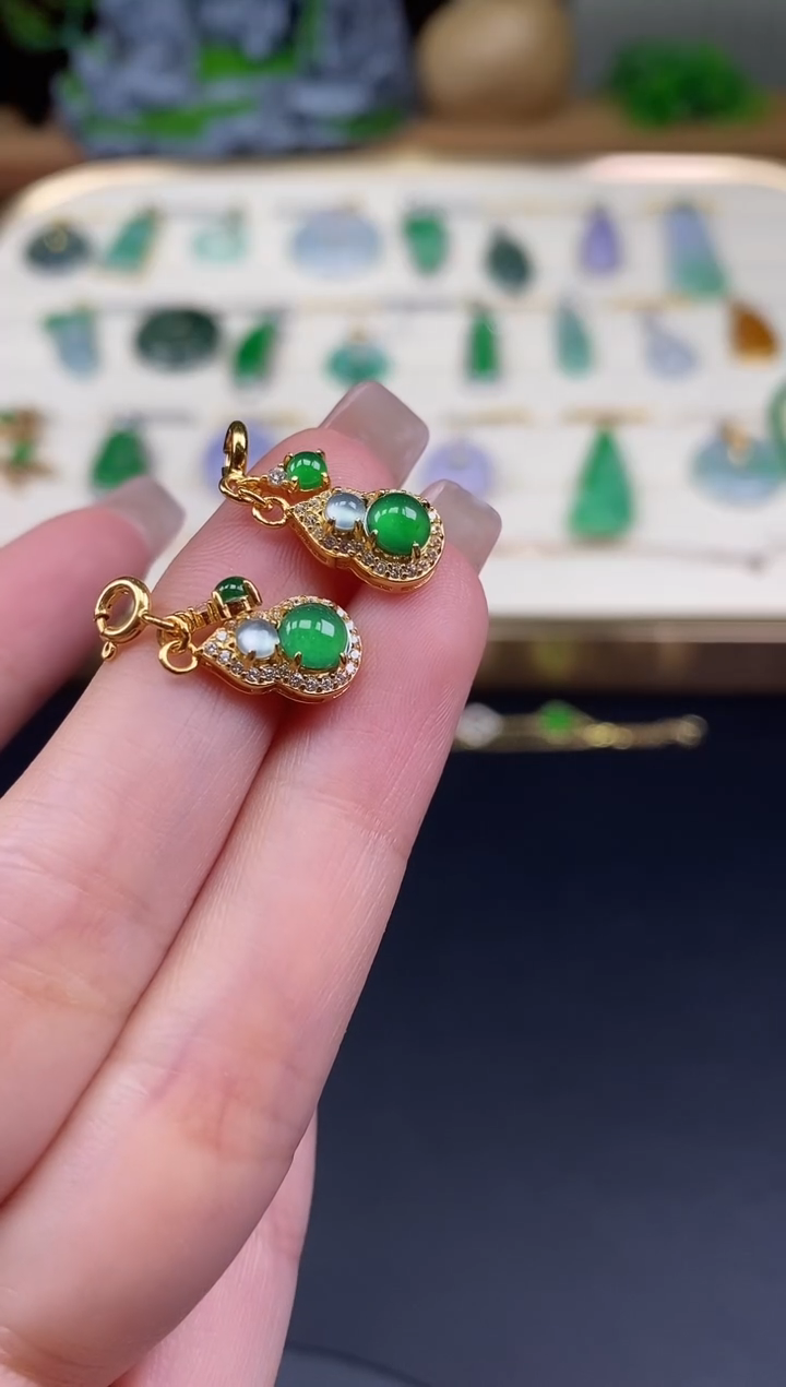 吊坠(不含链)未镶嵌翡翠小提溜一对@@CMT7025