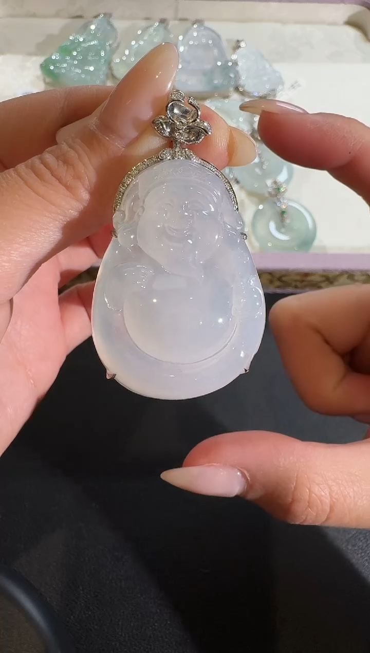 【闪购商品】翡翠吊坠(不含链)18K金镶嵌【源头工厂】钻石镶嵌