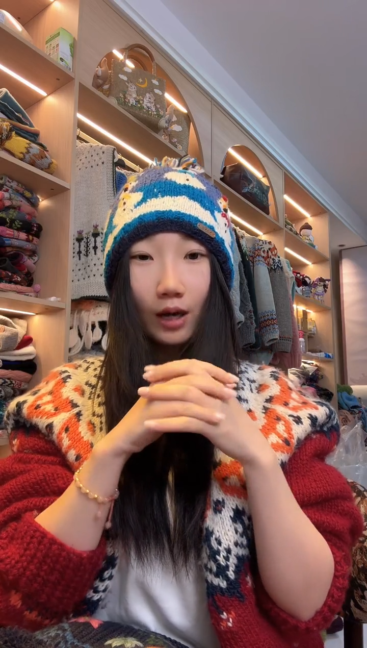 羊毛细线雪人帽  