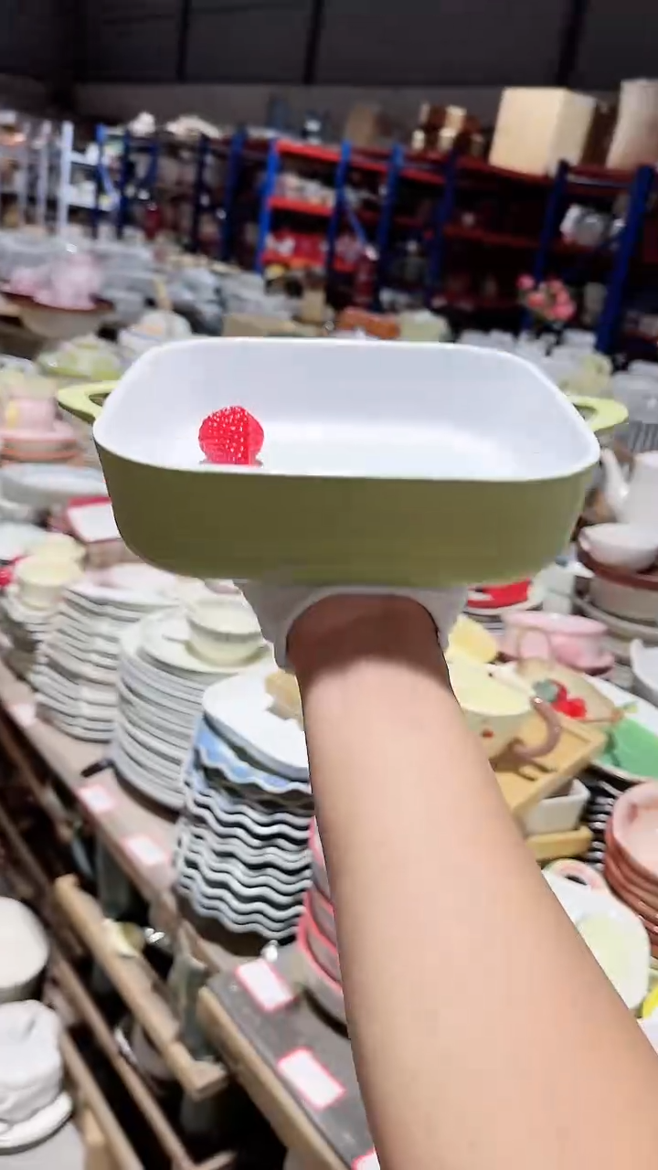 碗绿色四方双耳碗微瑕 凑满20元包邮