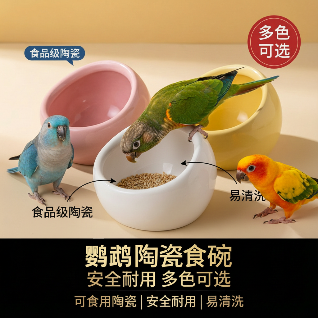 九九小鹦鹦鹉食碗陶瓷防侧翻喂鸟器芦丁鸡食盒食盆宠物食槽鸟食