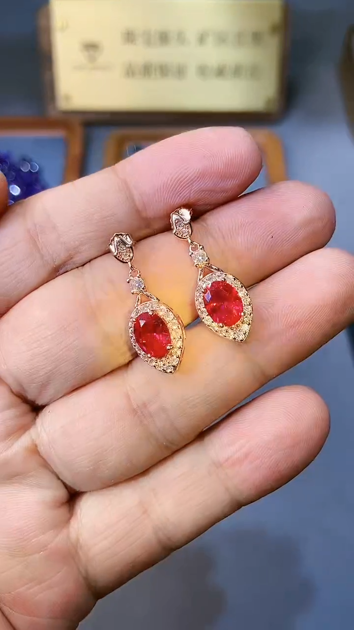 【闪购商品】红宝石耳饰银S925镶嵌354