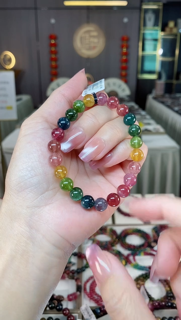 未镶嵌老矿碧玺彩虹单圈手串8mm+碧玺hon多样性发货一条