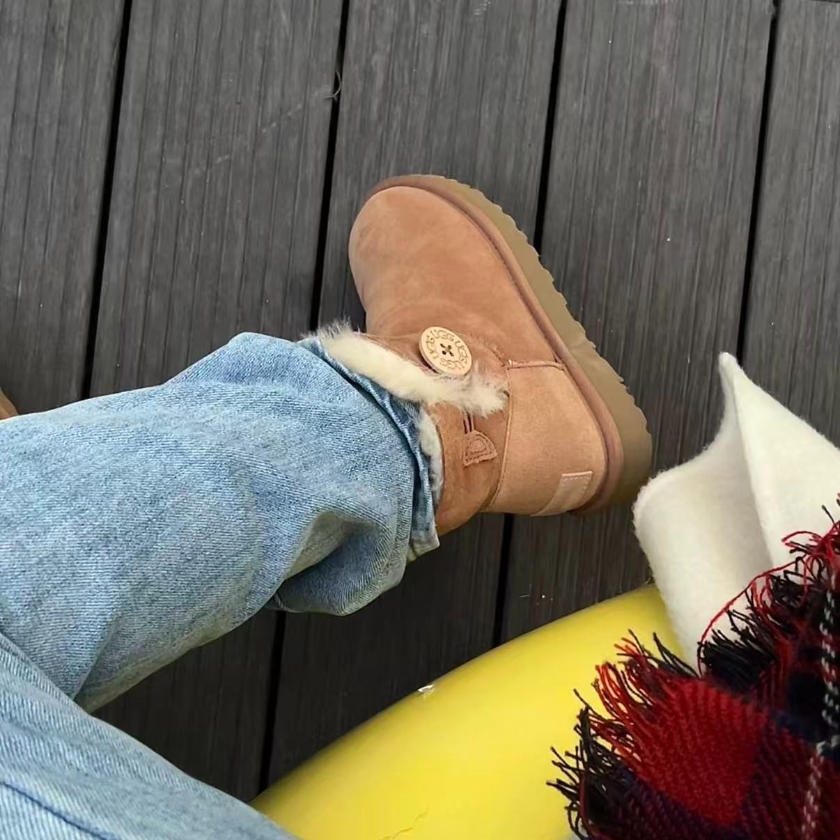 【福利清仓】民族风女雪地靴经典女士保暖侧扣一脚蹬平底