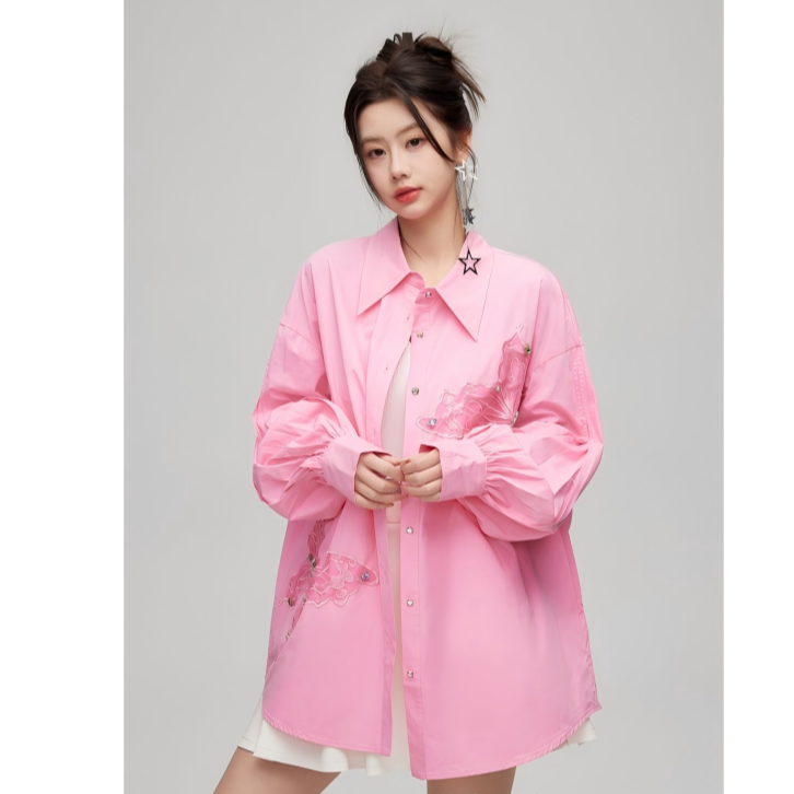【ANY SPOOR】设计师小众休闲气质纯色时尚短款白色长袖衬衫84A214