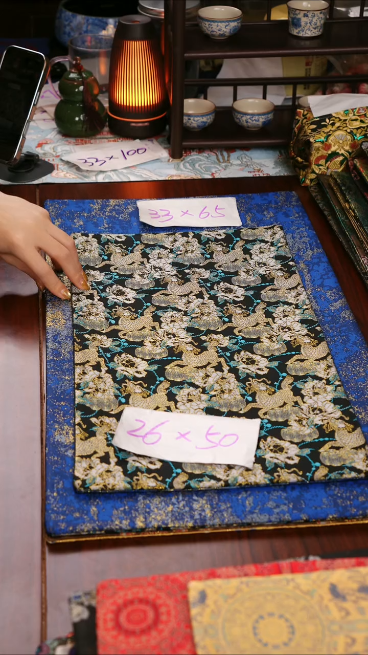 【麒麟牡丹双面】中国风干泡织锦茶席33*65