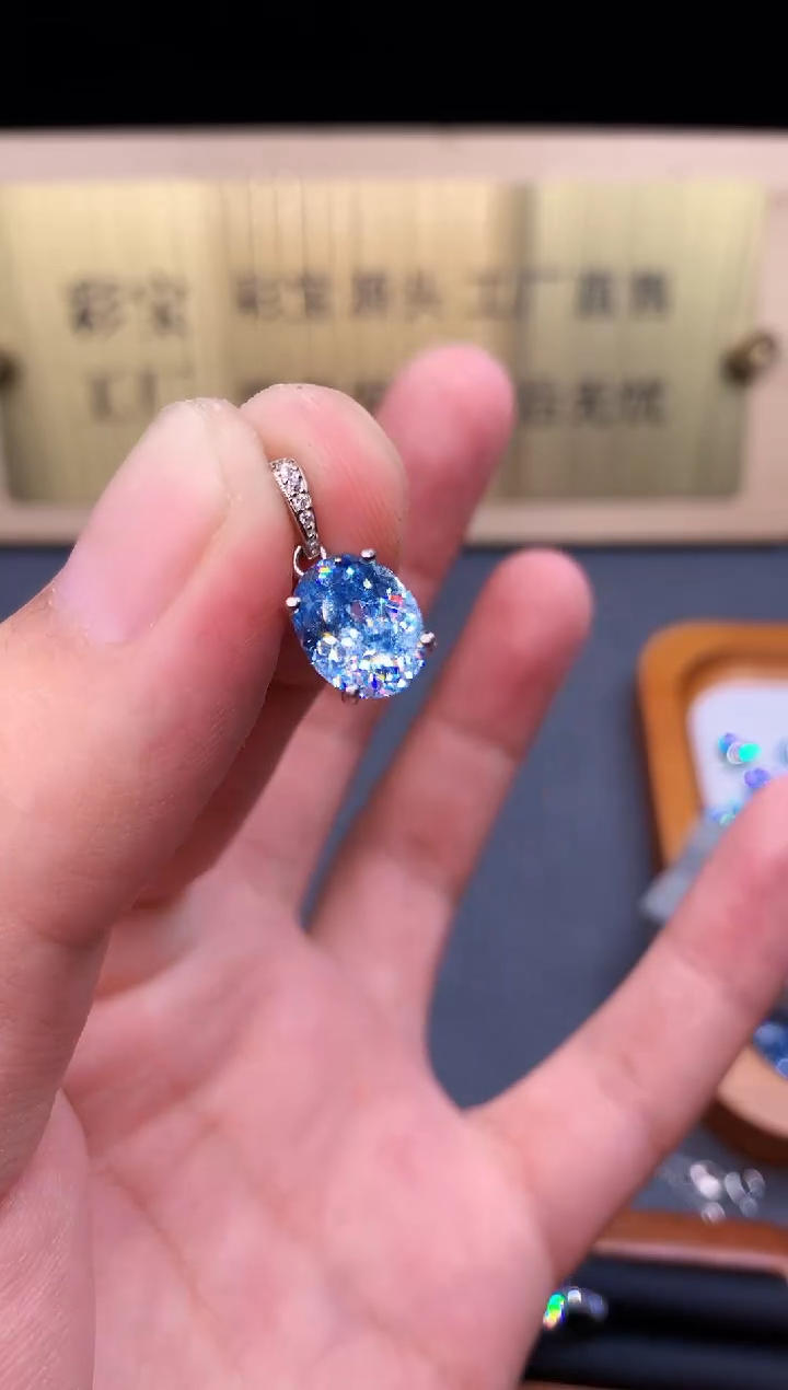 海蓝宝石颈饰银S925镶嵌4532