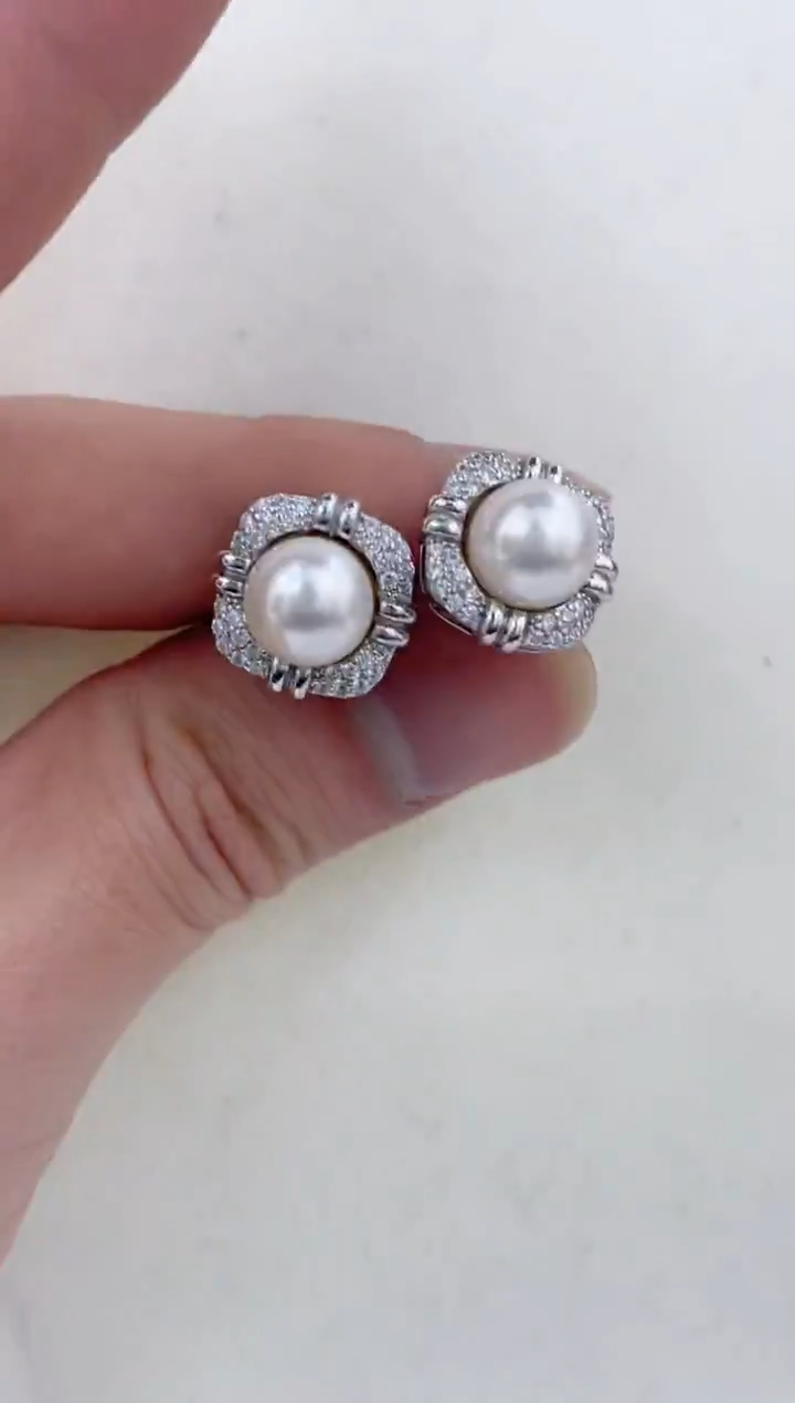银S925镶嵌耳饰海水珍珠  