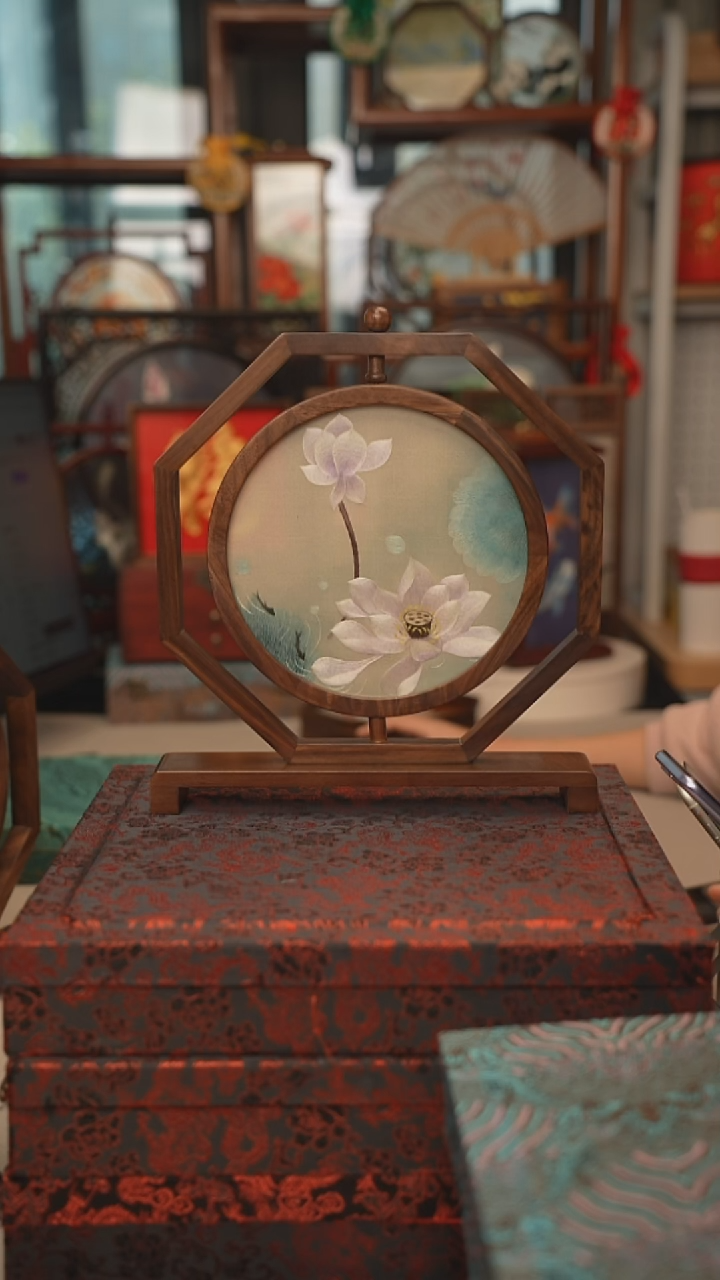 扇子云***～摆件摆台双面绣花