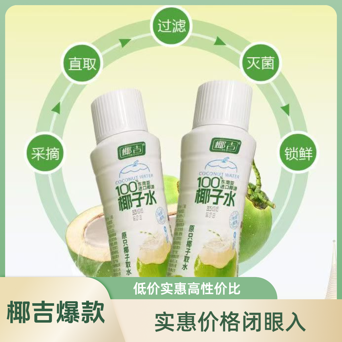椰吉100%纯椰子水地球椰族干净无添加放心饮用450ml畅饮无负担