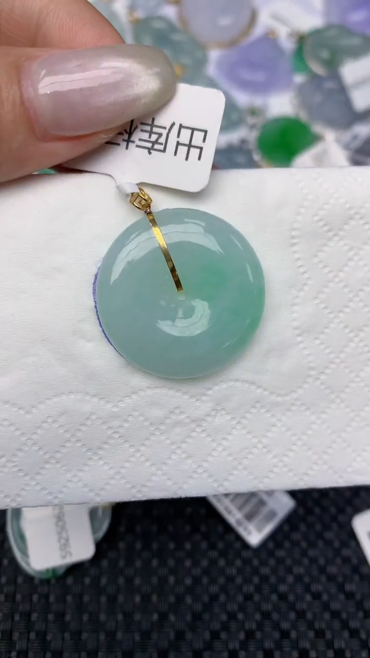 翡翠18K金镶嵌颈饰 天然缅甸翡翠a货百元以上9元证书费自理