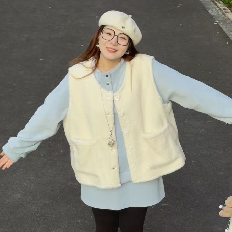 新款日式慵懒风休闲风冬季女装小香风百搭毛保暖绒加厚马甲1258