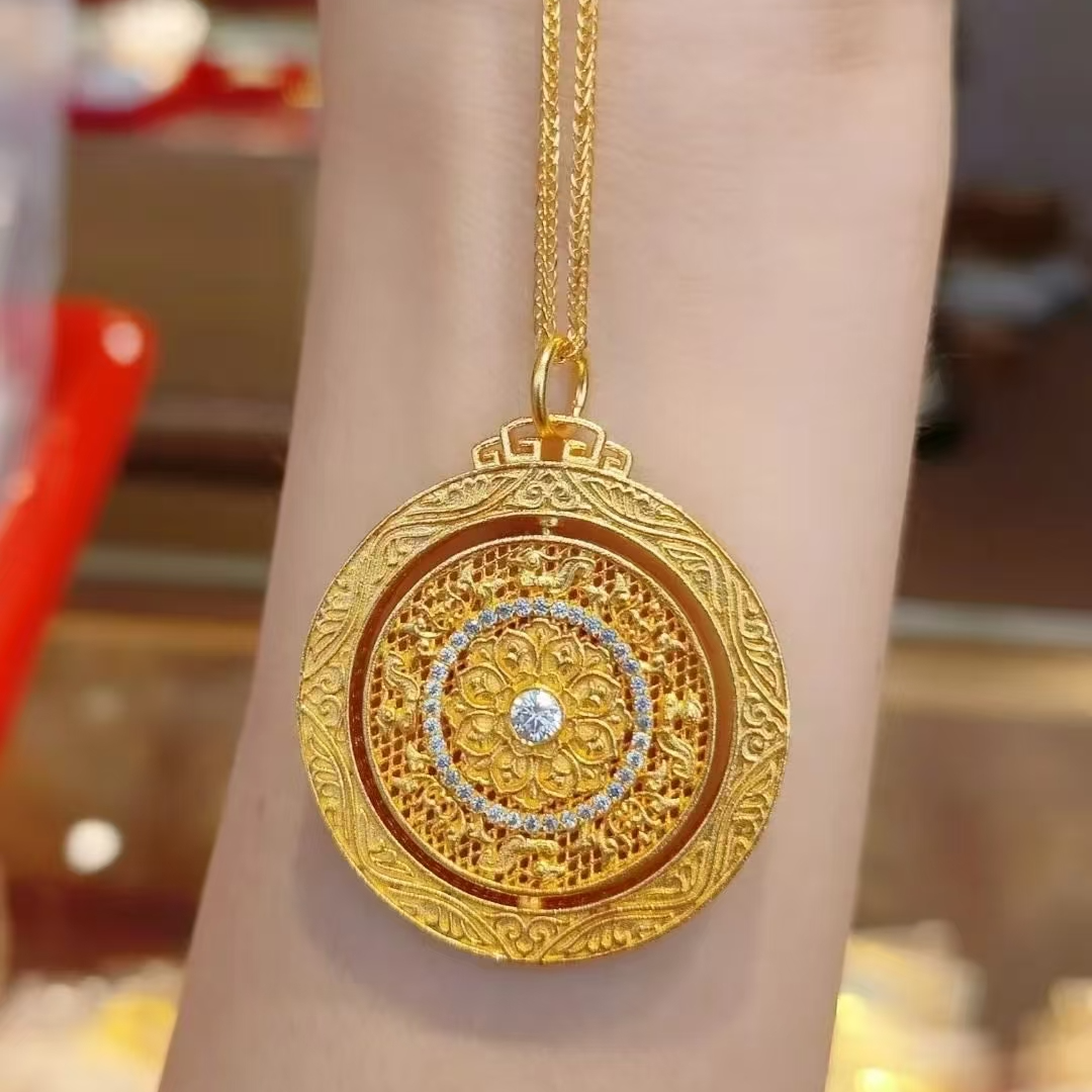 足金999旋转宝相花时来运转莫桑吊坠（不含链）