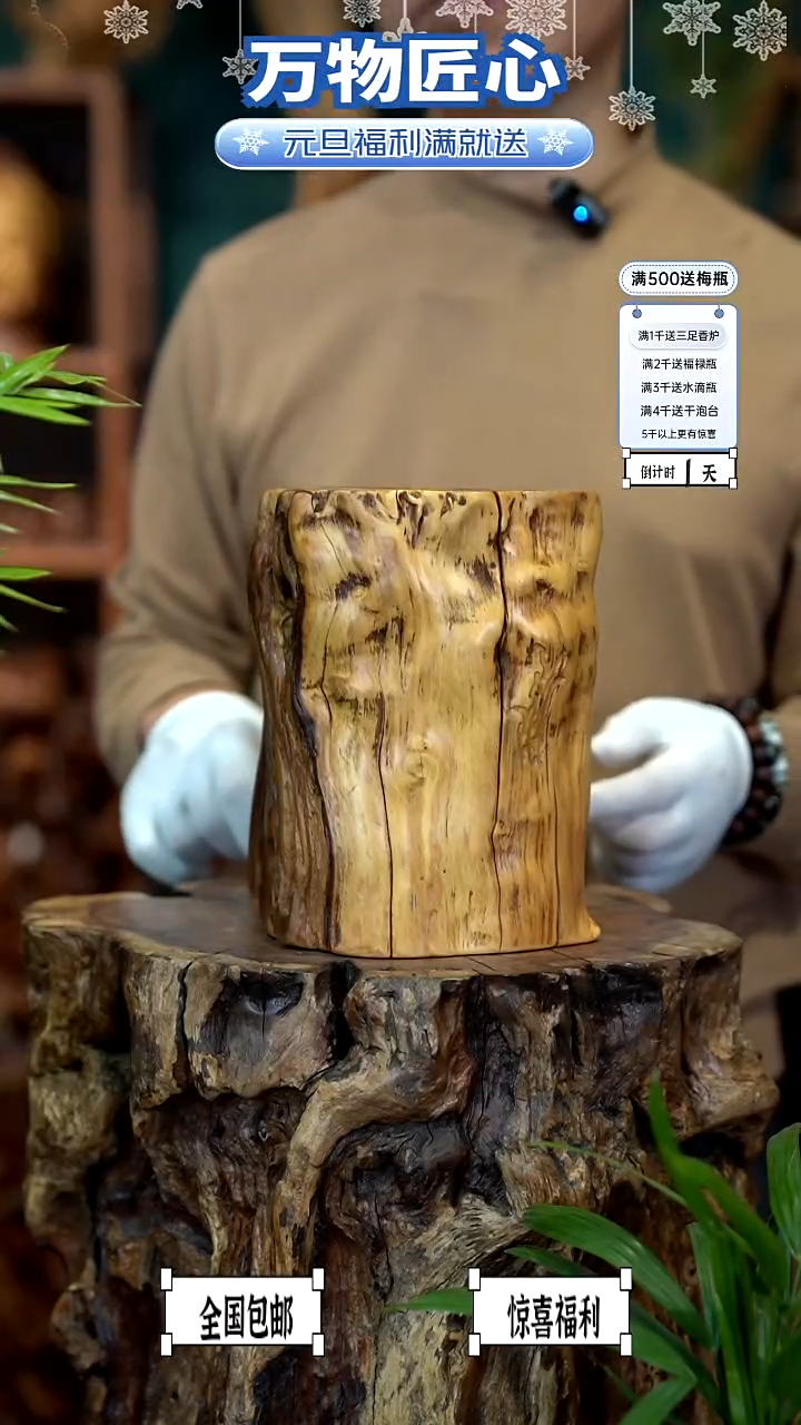 木阳*雷击枣木盘龙笔筒