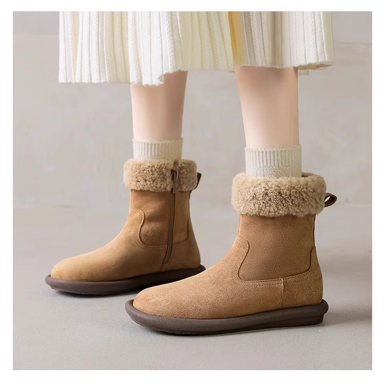 真皮羊毛厚底雪地靴女2024冬季新款百搭防滑软底保暖加绒棉鞋女