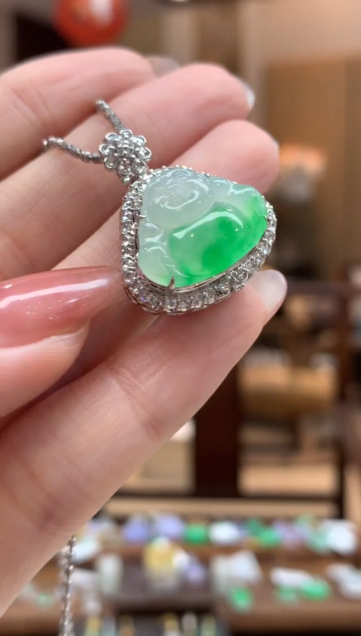 翡翠18K金镶嵌吊坠(不含链)佛公