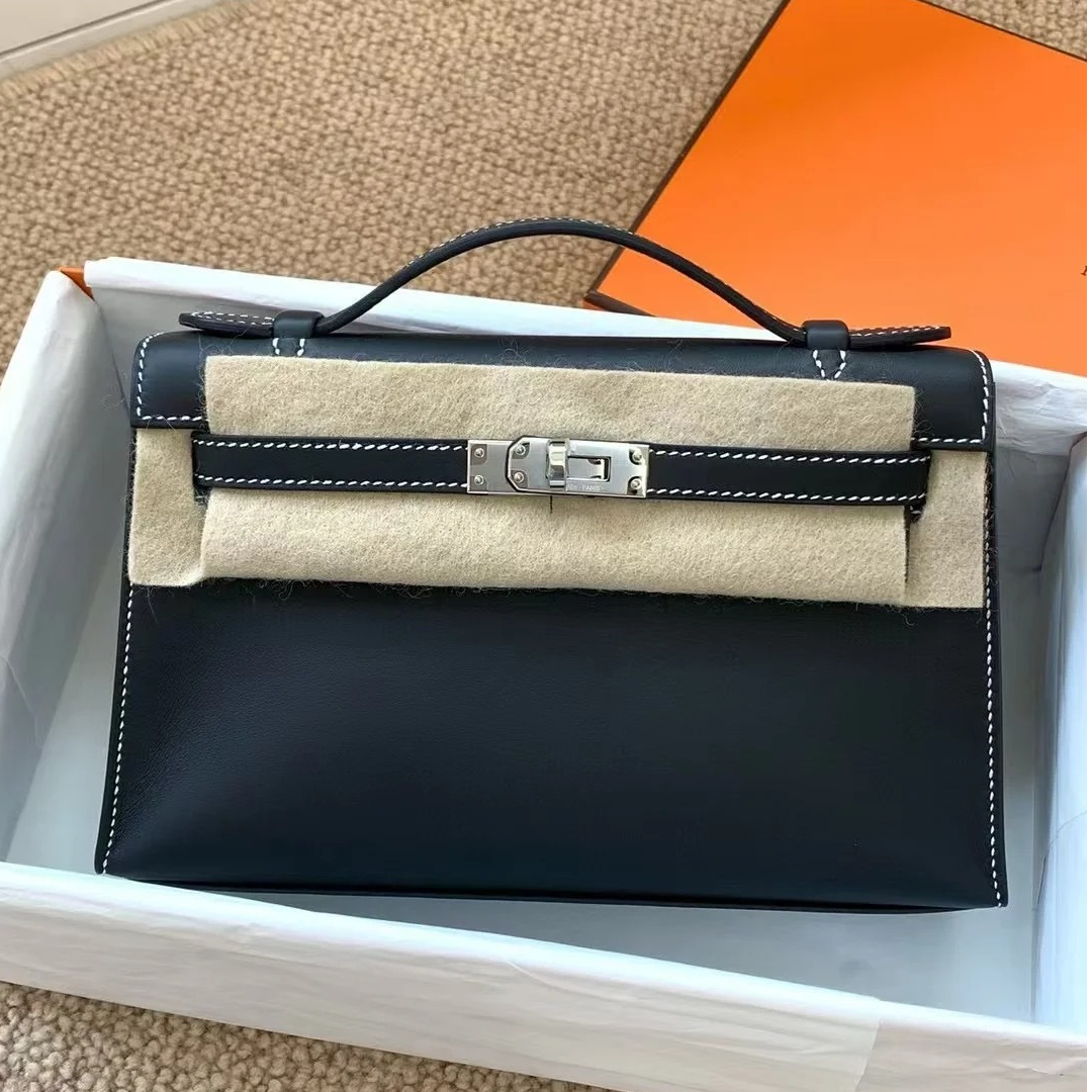 99新 Hermes/爱马仕 小花Jerry kelly 一代 W刻黑银 内拼柠檬黄包