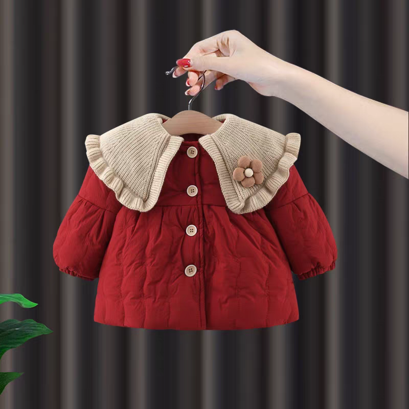 女宝宝冬装周岁礼服加绒加厚公主冬季外出服婴儿新年棉服外套洋气