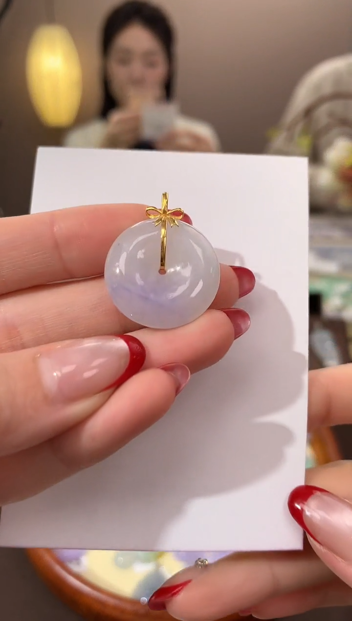 【闪购商品】翡翠颈饰18K金镶嵌天然缅甸a货翡翠